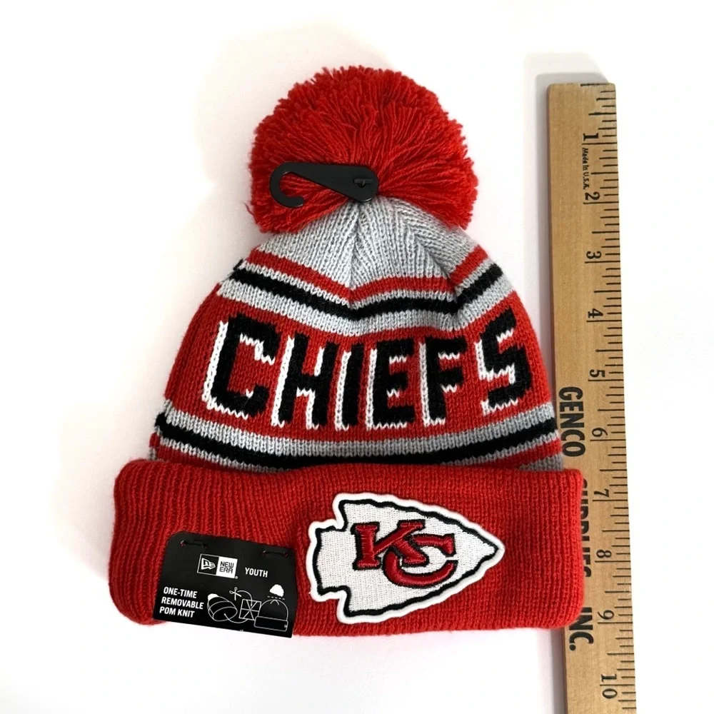 Youth New Era NFL Kansas City Chiefs Red Cuffed Knit Beanie Removable Pom NWT